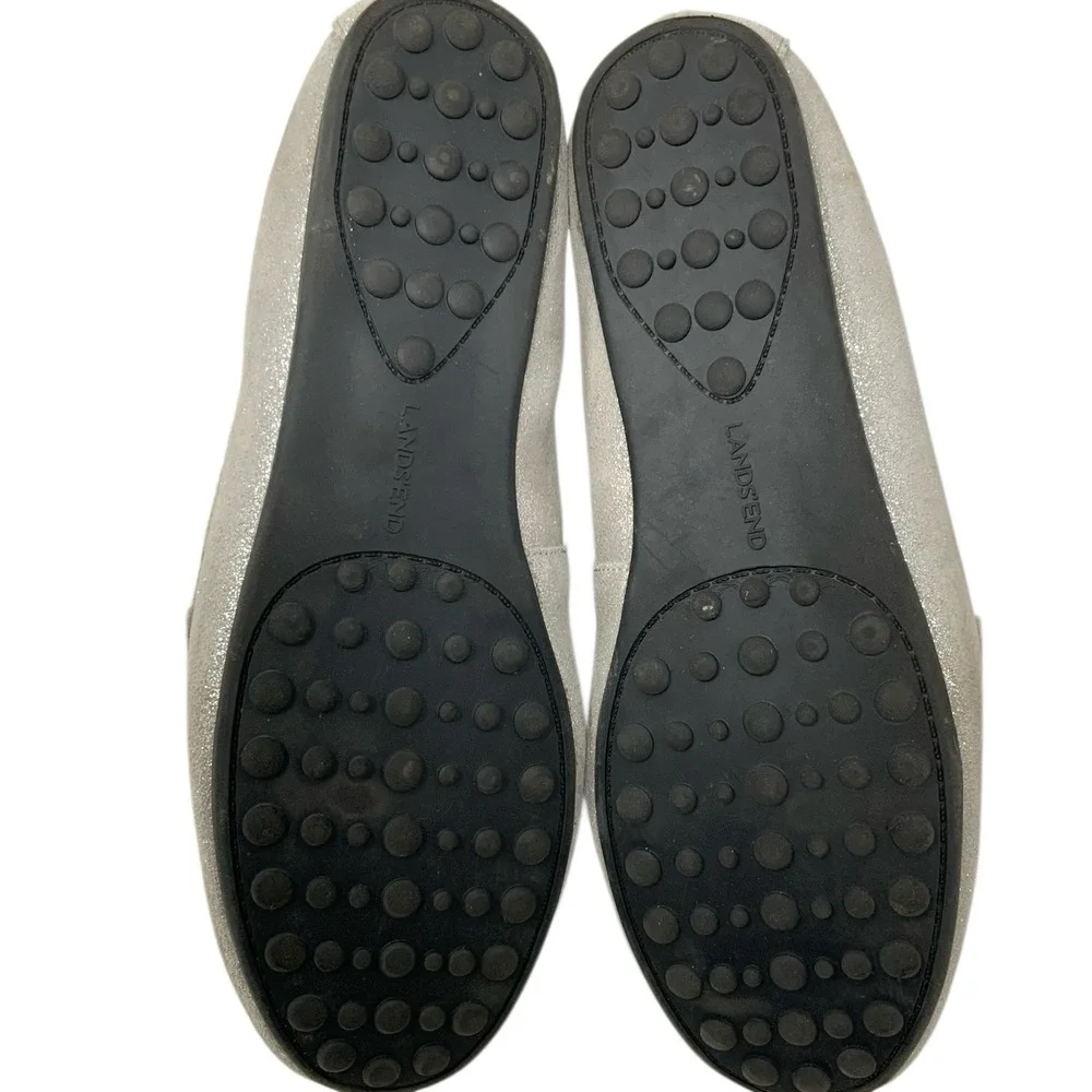 LANDS END Womens 8D (Wide)  Metallic Silver Comfort Suede Leather Slip on Loafer